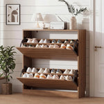 Walnut Narrow Flip Drawer Shoe Cabinet