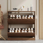 Walnut Narrow Flip Drawer Shoe Cabinet