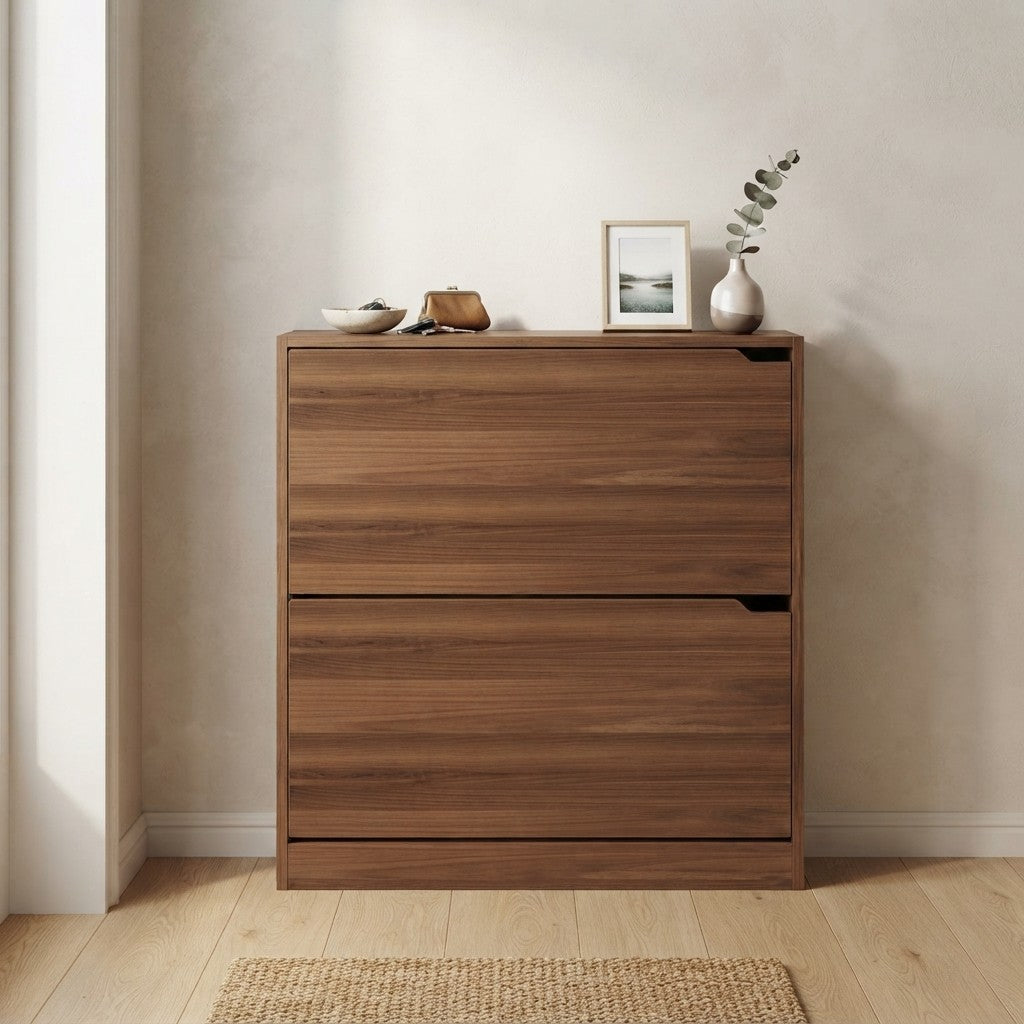 Walnut Narrow Flip Drawer Shoe Cabinet