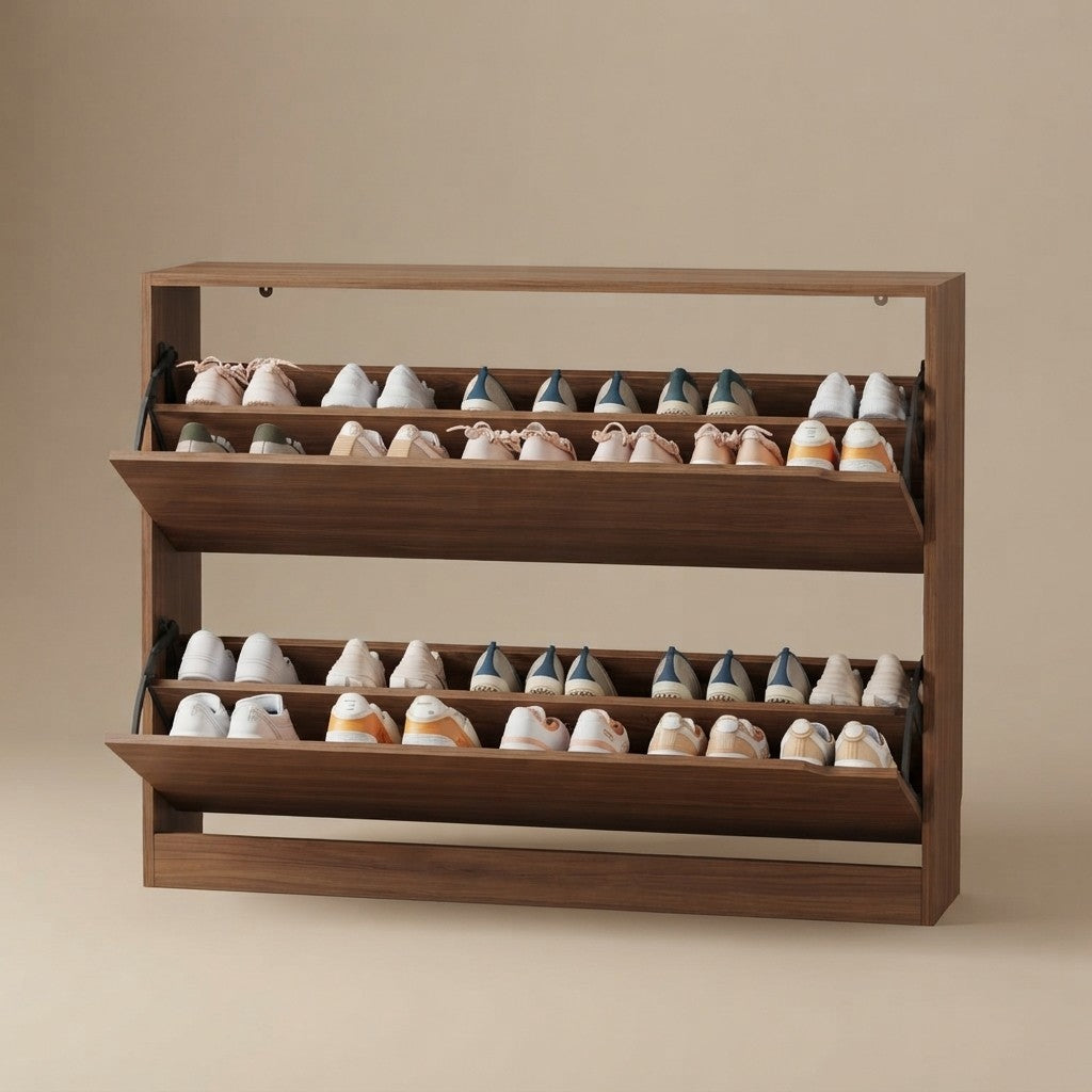 Walnut Narrow Flip Drawer Shoe Cabinet
