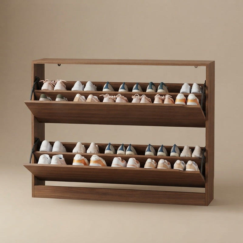 Walnut Narrow Flip Drawer Shoe Cabinet